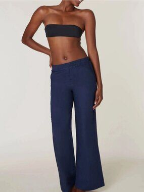 ANDIE SWIM - The Madeira Pant - Linen - Midnight Navy Blue Size Medium - NWT